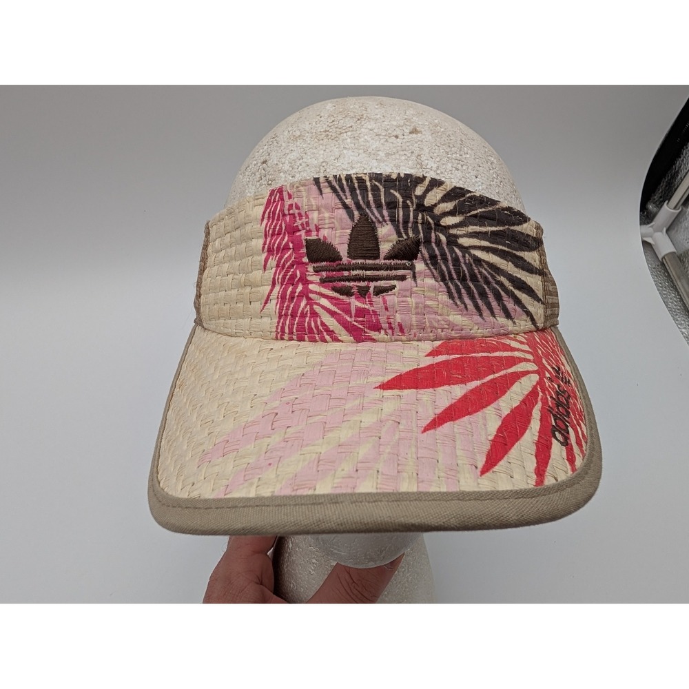 Adidas Originals Woven Straw Visor Hat Tropical Palm Leaf Pink Tan Snapback